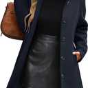 Women's Winter Single Breasted Pea Coat Casual Stand Collar Overcoat Work Office Classic Jacket with Pockets(Navy Blue, S)
