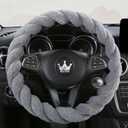 Luxury Fluffy Winter Car Steering Wheel Cover for Women Soft Warm Plush Cute Auto Accessories for Vehicle, Sedan, Universal, Fuzzy, Anti Slip, Gray, Standard Size, 14.75-15.15"