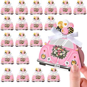 Elegant Pink Wedding Carriage Gable Boxes - Mini Candy Case with Ribbon for Party Favors, Bridal Shower, and Table Decorations