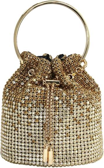 DJBM Ladies Full Diamonds Bucket Handbag Rhinestone Evening Bag Bling Clutch Purse for Women Party Prom Cocktail Wedding