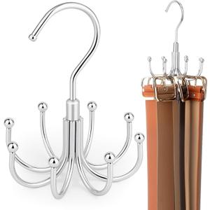 ZEDODIER 4 Pack Belt Organizer for Closet, Heavy-Duty Rotating Belt Hanger Rack Holds Multiple Belts, Hanging Space Saving Metal Belt Holder for Closet Storage, Silver