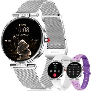Smart Watch for Women, 1.19" AMOLED Touchscreen Fitness WatchCalls/Notifications3 Straps, 24H Heart Rate/Sleep Monitor/Female Cycle, 120+ Sports Modes, IP68 Waterproof Smartwatch for Android iPhone