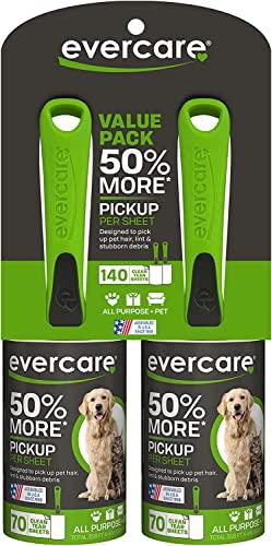 Evercare Value Pack of 2 All Purpose Stick Pet Hair Lint Rollers, 70 Sheets Each, Total 140 Sheets