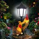Solar Rooster Decor Outdoor, Chicken Figurines Decorations with Lantern for Outside Patio Yard Backyard Gifts for Mother's Day Birthday Housewarming
