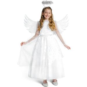 Spooktacular Creations Halloween Angel Costume Girls, Kids Princess Dress Toddlers Tulle Angel Set with Accessories (Medium(8-10 yrs), White)