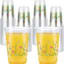 100Pcs Wildflower Plastic Cups 16 oz Pink Floral Butterfly Theme Disposable Plastic Cups with Spring Summer Flower for Spring Birthday Wedding Baby Bridal Party Supplies Beverage Drinking  