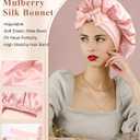 Silk Bonnet 100% Mulberry Hair Bonnet for Sleeping Women Hair Wrap with Elastic Band Sleep Night Cap (Pink)