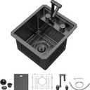 Rv Kitchen Sink - 13 x 15 Inch Undermount Bar Sink Gunmetal Black NANO-PVD 16 Gauge 304 Stainless Steel Single Bowl Rv Hidden Kitchen Sinks Basin with Faucet Space-Saving #TLRV-0006