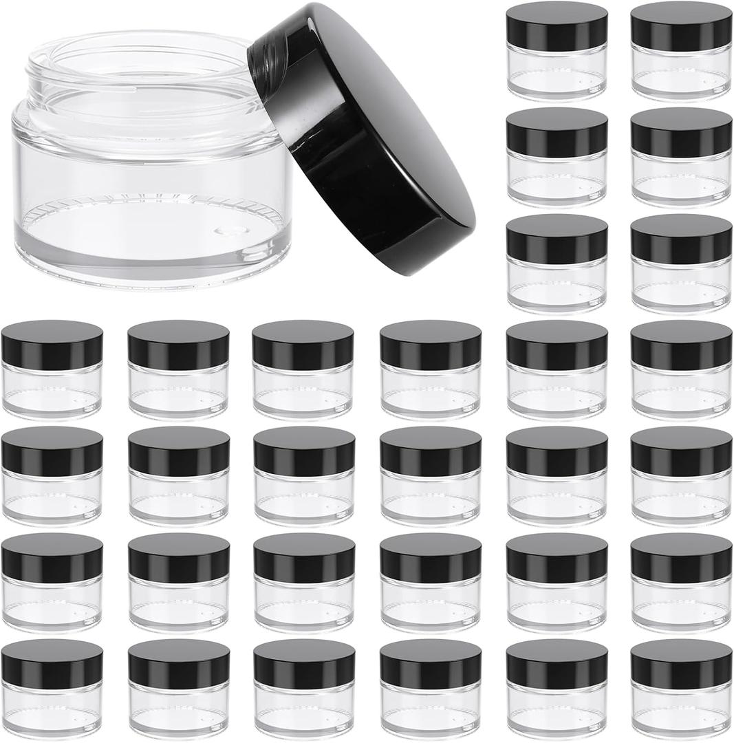 1oz Glass Jar with Lid, Hoa Kinh 30Pack Clear Round Containers Cosmetic Jars with Inner Liners and Black Lids Travel Jars for Storing Lip and Body Scrub, Lotion, Body Butter, Bath Salts, Liquid