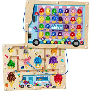 2 in 1 Magnetic Maze Board for Kids Montessori Toys Double-Sided Counting Magnetic Alphabet Letters ABC Magnets Puzzles 3-5 Age Boys and Girls Birthday Gifts