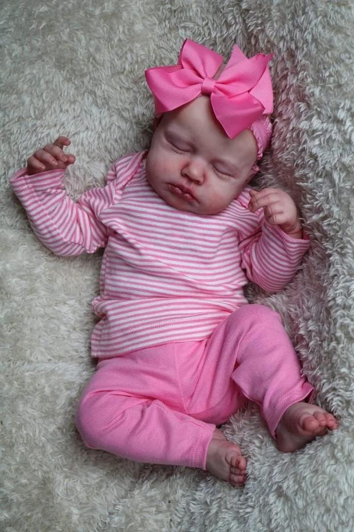 Pinky Reborn Baby Dolls Girl 20 Inch Soft Weighted Body Realistic Newborn Baby Dolls with Pink Clothes and Headwear Cute Lifelike Handmade Silicone Sleeping Doll