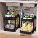 Bamboo Wood Under Sink Organizer 2 Pack, Pull Out Cabinet Organizer 2 Tier Under Sink Organizers and Storage with Sliding Drawer Sturdy Easy Assembly for Kitchen Bathroom (Black)