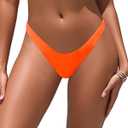 Women's Thong High Cut Swimsuit Bottom - Bikini Bathing Suit Bottom Only (Neon Orange), Small