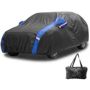 AMBARI All Weather Car Cover for Sun and Rain SUV Car Cover Waterproof All Weather Full Exterior Covers, Universal Fit Car Cover for SUV and Sedan 190T Taffeta (Black and Blue, Size B4), SLL-204