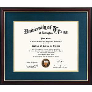 GraduationMall 11x14 Diploma Frame with Navy over Gold Mat or Display 15x18 Certificate without Mat,Solid Wood & Tempered Glass,Cherry Finish with Gold Trim