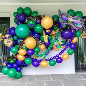 Mardi Gras Balloon Garland Arch Kit, 169pcs Dark Purple Green and Gold Balloons with Large Mask Foil Balloon for Mardi Gras Party Supplies New Orleans Masquerade Party Decoration