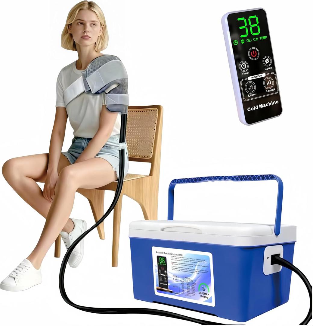 Cold Therapy Machine, Built-in 3000mAh Battery, Cold Therapy for Knee Replacement, Ice Machine for Knee After Surgery, Cryotherapy Systems Suitable for Home use, (8.5qt + shoulder/other body parts, Blue)
