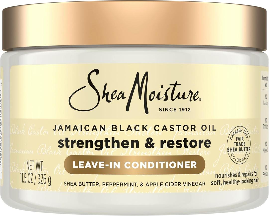 SheaMoisture Jamaican Black Castor Oil Leave In Conditioner 100% Pure Jamaican Black Castor Oil For Hair to Soften and Detangle Hair 11.5 oz