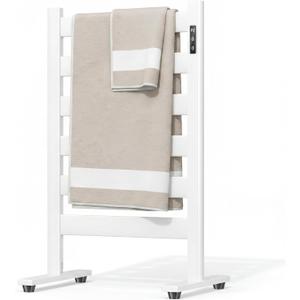 Freestanding Heated Towel Rack Large Capacity, 6 Bars, PTC Fast Heating, Adjustable LED Timer, Auto Shut-Off,High Temperature,Matte White,for Bathroom & Home