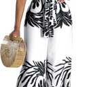 Casual Two Piece Sets for Women Elegant Off The Shoulder Tube Top Long Straight Pants Vacation Outfits Beach (XX-Large, Black/White)