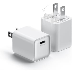 wegear 30W Compact Wall Charger, USB C Charger Block with GaN III Tech, PD3.0 PPS QC4.0 Fast Charging Foldable Power Adapter for iPhone 17 16 15, Galaxy, Pixel, iPad, AirPods (White, 2 Pack)
