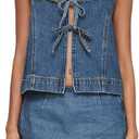 Womens Tie Front Sleeveless Denim Vest and Mini Jean Skirt Two Piece Sets Summer Trendy Going Out Outfits (Blue, XL)