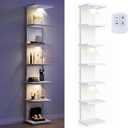Pinkunn 2 Pack 7-Tier LED Floating Wall Shelf with Remote, 77in Tall Adjustable Lighting Wall Shelf Unit, Vertical Storage Display Organizer Floating Rack for Bedroom, Living Room, No Battery(White)