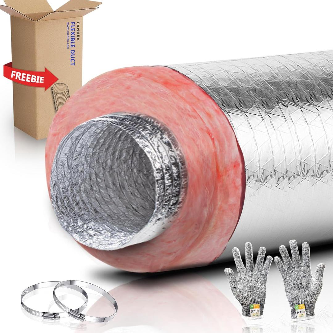 Insulated Flexible Duct R8,HVAC Insulated Flex Ducting 6'' X 25,Silver Jacket-R8 Ductwork,Heating and Air Conditioning (HVAC) Systems (6 IN 25 FT)