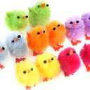 TUPARKA 12Pcs Mini Easter Chicks Vibrant Colors Chenille Cute Fully for Easter Party, Easter Egg Bonnet Decoration, Easter Egg Hunt