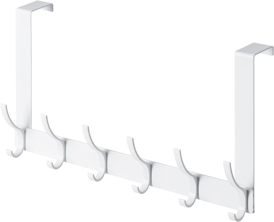 BOOMIBOO Over The Door Hooks, Sturdy Door Hanger, Towel Rack Towel Hooks for Bathroom 12 Hooks Large Over The Door for Bathroom, BedroomKitchen (White)