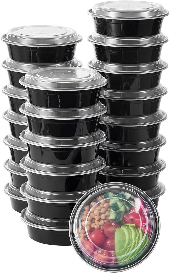 24 oz 50 ct Round Meal Prep Containers with Lids Plastic Food Storage Lunch Plan To Go Box Disposable Take Out Bowls BPA Free Durable Stackable Microwave Freezer Safe (Formerly FULING)