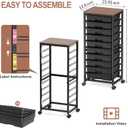 SYKIARIOL Rolling Cart with Drawers, 10 Drawer Rolling Cart, Storage Cart, Utility Cart, Teacher Cart for Classroom Storage, Craft Cart with Wheels and Wooden Tabletop, Black