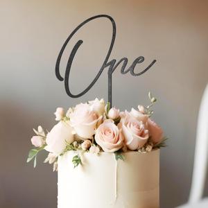 One Birthday Cake Topper Metallic Black First Birthday Cake Decoration