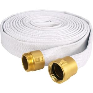 EPDM Fire Hose, 50 FT x 1-1/2" ID Firehose, White Industrial Hose - NST/NH Couplings, Lay Flat Water Hose+Brass Coupling, Outer White Staple Fiber, for Using in Firefighting, Home, Garden