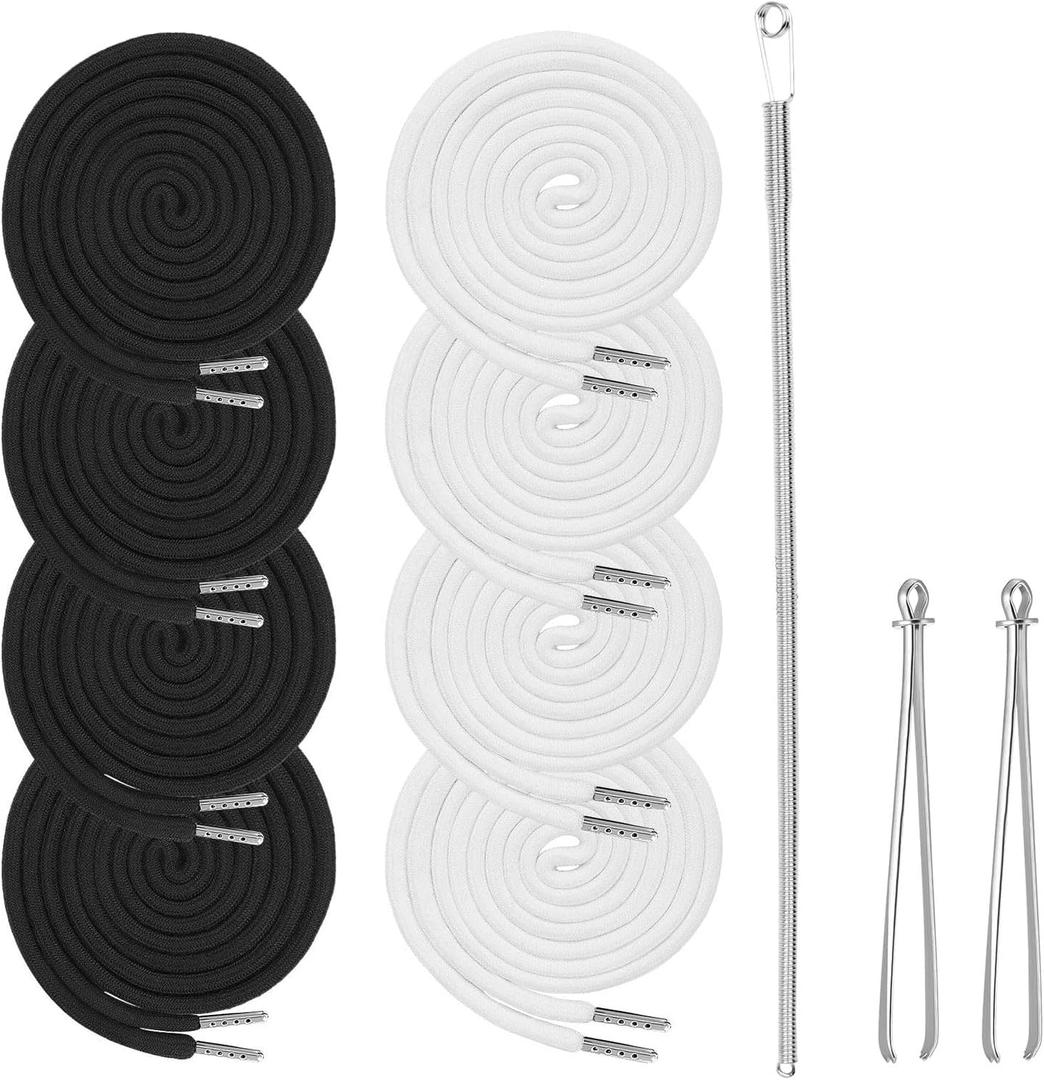 8PCS Drawstring Cord, Paired with 3 Drawstring Threader Tools, Reliable Drawstrings for Sweatpants, Suitable for Drawstrings of Shorts, Pants, Jackets, Coats, and Hoodies