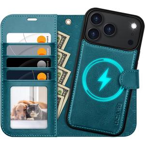 OCASE for iPhone 17 Pro Max Detachable Wallet Case with Card Holder, 2 in 1 PU Leather Flip Folio with RFID Blocking Stand Wrist Strap Shockproof Phone Cover 6.9 Inch 2025, Peacock Blue