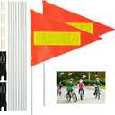 Bike Safety Flag with Pole 2 Sets, 6-Foot Adjustable Height Sturdy Fiberglass Tear-Resistant Waterproof Orange Safety Flag (Red Yellow and White)