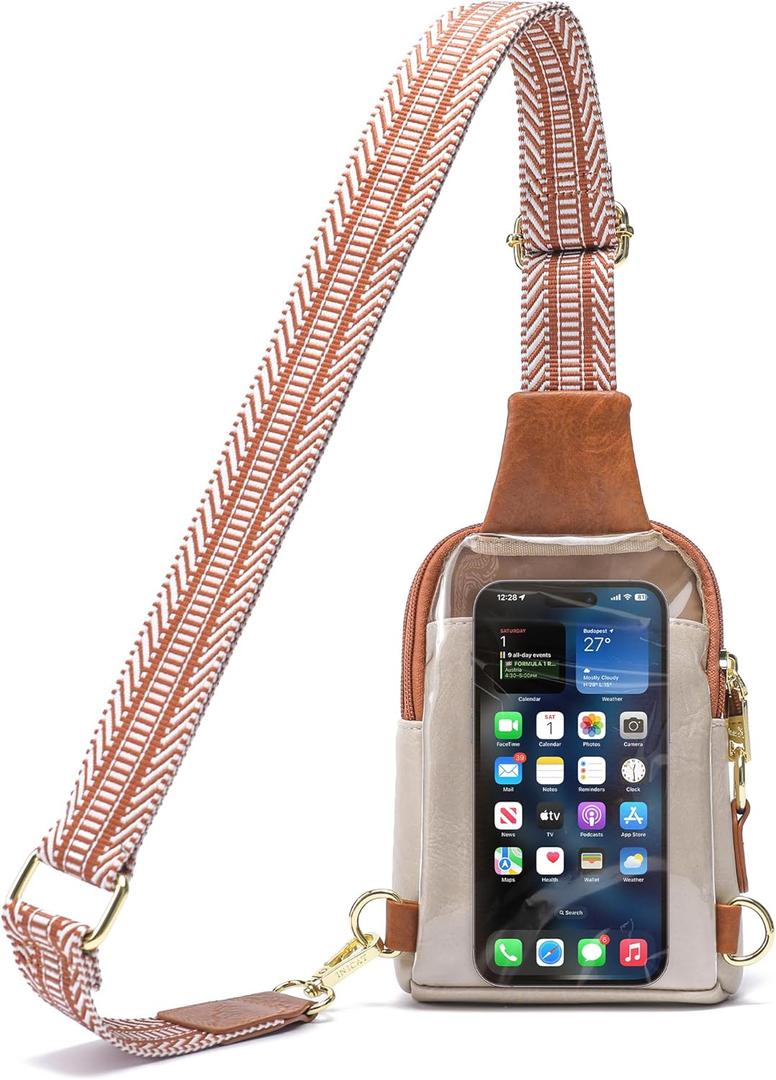 INICAT Sling Bag for Women Touchscreen Small Crossbody Cell Phone Purse Fanny Pack (Apricot Brown Anti-theft)