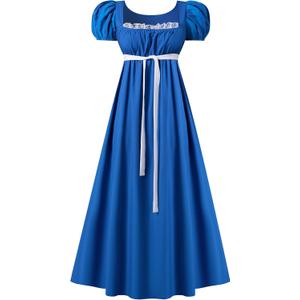 Spooktacular Creations Halloween Regency Dress Costume for Women, Bridgerton Dress Empire Waist Victorian Ball Gown (Blue, M)