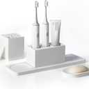 Ceramic Toothbrush Holders for Bathrooms, White Bathroom Accessories Diatomite, Electric Toothbrush Holder Countertop with Toothbrush Holders, Soap Dish Set, White