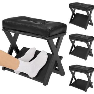 HOMELTSTBO Adjustable Wooden Foot Rest Under Desk, Double Step Desk Footrest with 3 Height Options & Non-Slip EVA Surface, Ergonomic Foot Rest For Under Desk At Work,Enhances Posture,Home Office-Black
