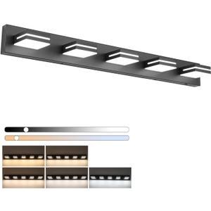 SineRise LED Modern Bathroom Vanity Light Fixtures (5-Light, 40-Inch)(5CCT, Dimmable), Matte Black Modern Acrylic Bathroom Wall Lighting Fixtures Over Mirror (3000K/3500K/4000K/5000K/6000K)