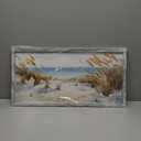Coastal Framed Wooden Wall Art: Beach Oil Painting Style Seaside Pictures Seascape Art Prints Sand Dunes & Sailboat Artwork for Bathroom 24"x12"
