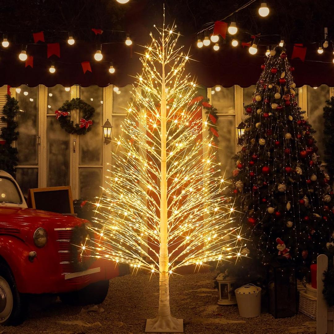 1 Pack 6ft-1100led Christmas Lighted Birch Tree LED Warm White Lights Twinkle Twig Artificial Tree Light for Outdoor Indoor Home Holidays Party Decorations, 8 Modes
