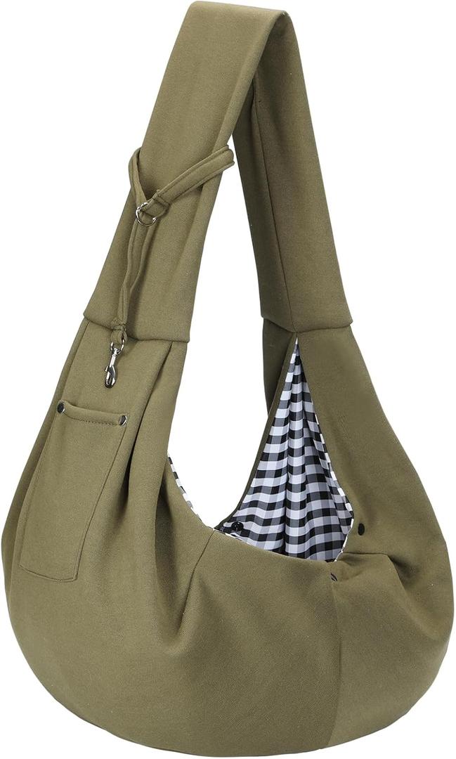 Dog Carrier Sling - Reversible Puppy Carrier Purse with Storage Pocket, Hand-Free Dog Sling Carrier for Carry Small Dogs and Cats, Travel Safety Harness, Dog and Cat Harness (Green)