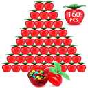 Leinuosen 160 Pack Christmas Red Apple Container 2 Inch Mini Apple Shaped Container Plastic Candy Jars Filled Apple Decorations Apple Shaped Candy Toy Gift for Christmas Birthday Wedding Party Favors