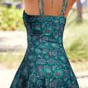 Aleumdr Ribbed One Piece Swimdress Swimsuits for Women Tummy Control Tie Knot Swim Skirt V Neck Bathing Suit (Blue, M)