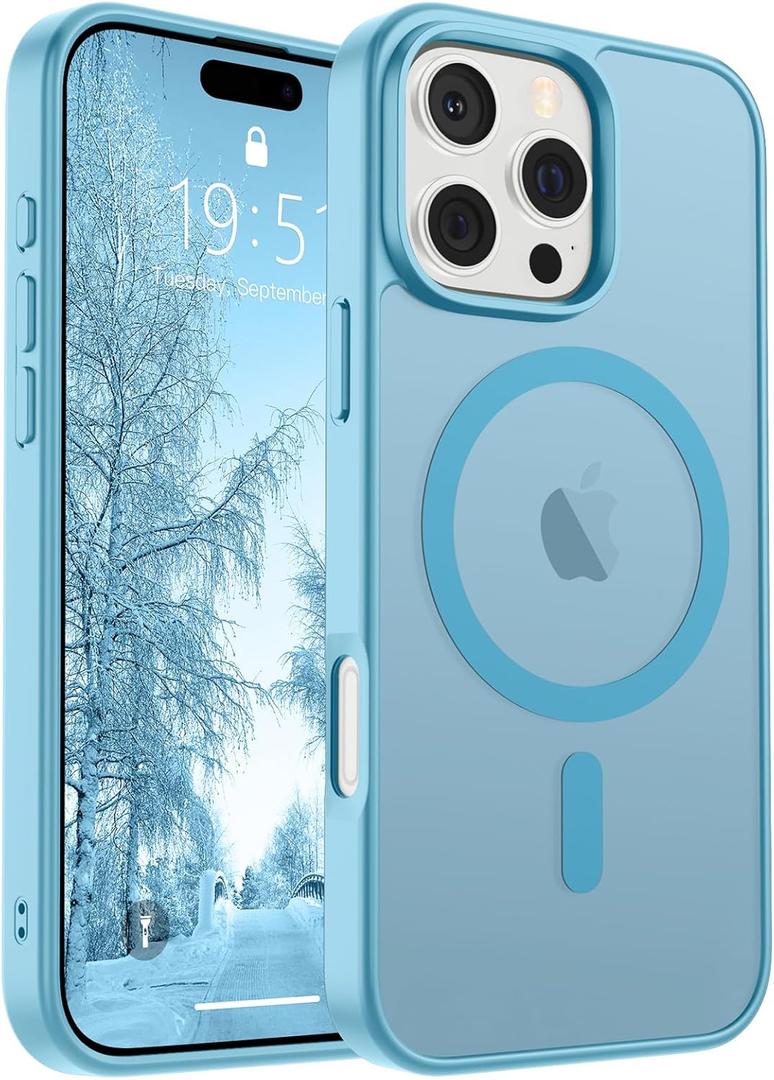 SUPFINE Magnetic for iPhone 16 Pro Case (Compatible with MagSafe) (Military Grade Drop Protection) Slim Translucent Matte Shockproof with Anti-Fingerprint Phone Case,Light Blue