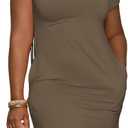 FairBeauty Women's Casual Nightgowns Sleep Shirt Dress V Neck Short Sleeves Soft Sleepwear with Pockets (M, Coffee)