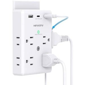 Multi Plug Outlet Extender with PD30W USB C Fast Charging, HANYCONY 3-Sided Power Strip with 900J Surge Protector, 8 Outlet Splitter and 3 USB Ports for Smart Home Office Travel Dorm Room, ETL Listed